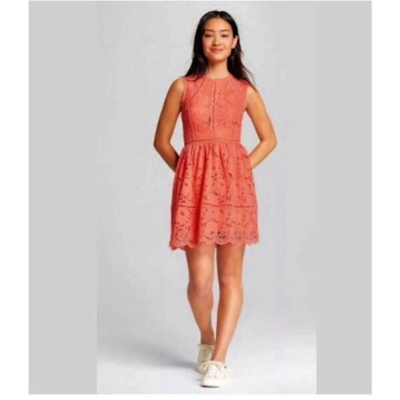 Xhilaration Dresses & Skirts - Xhilaration Coral Lace Fit & Flare Dress Size Small!